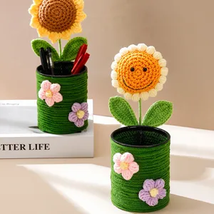 Handgemaakte gehaakte zonnebloem penhouder schattige gebreide bureau organizer kantoor cadeau