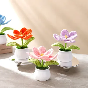 Handgemachte Gekröse Tulpe Topfpflanze Künstliche Blume Tisch Auto Innenraum Ornament Heimdekoration