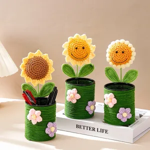 Handgemaakte Gehaakte Zonnebloem Pennenhouder Schattige Gebreide Bloem Potlood Bureau Organizer Voor Kantoor School Leraar Cadeau