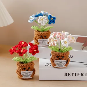 Handmade crochet potted plant emotional support knitted flower cute desk decor ornament.
