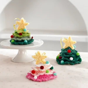 Handmade crochet Christmas tree ornament desktop decor and car hanging accessory gift.
