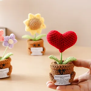 Handmade crochet potted plant cute emotional support knitted flower desktop decor detail view