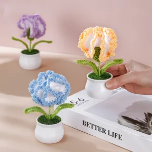 Handmade crochet carnation potted plant home decor cute knitted flower ornament gift