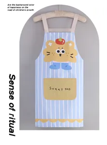 Cute striped hanging neck apron adult sleeveless kitchen oil-proof cotton linen apron