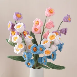 Handcrafted crochet lily of the valley flower bouquet wool knit floral arrangement decor gift.