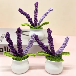 Piante in vaso di lavanda all'uncinetto fatte a mano simpatici fiori di lana decorazione