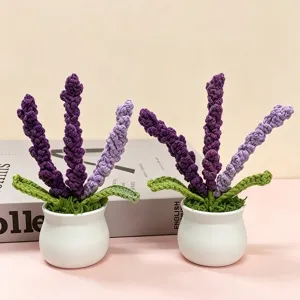 Piante in Vaso di Lavanda Girasole in Filato di Lana Lavorato a Mano Uncinetto Decorazione Floreale per la Casa soprammobile Regalo