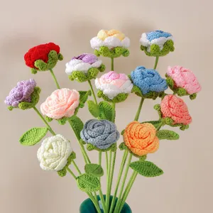 Handmade crochet rose bouquet finished wool knitted flower home decor tabletop ornament