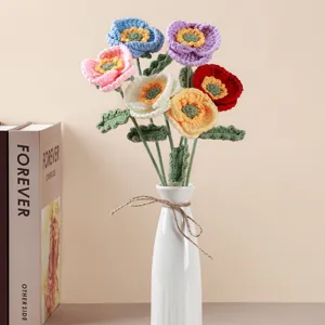 Handmade crochet poppy flower bouquet finished knitted yarn flowers for home decor gift