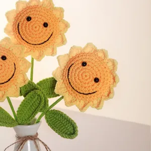 Handmade crochet sunflower bouquet finished smiley face cute knit flower gift home decor