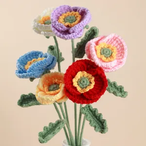 Handmade crochet poppy flower bouquet finished knit yarn floral gift for home decor display