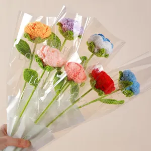 Handmade crochet rose flower bouquet colorful yarn knitted flowers gift wrapped.