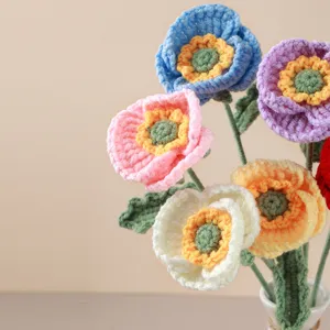 Handmade crochet poppy flower bouquet finished knit floral gift for home decor and special days