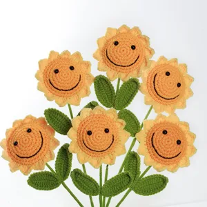 Exquisite handmade crochet smiley sunflower bouquet detail view for graduation gifts.