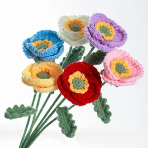Handmade crochet poppy flower bouquet colorful yarn knitted flowers for home decor gift