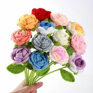 Handmade crochet rose bouquet finished knitted artificial flowers yarn DIY home decor gift present