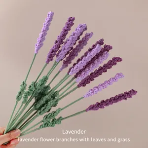 Bouquet de Fleurs Artificielles en Fil de Laine Tricoté à la Main Branche de Lavende Crochet pour Décoration d'Intérieur Cadeau de Saint-Valentin