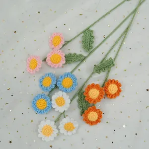 Handmade crochet daisy flower bouquet colorful knitted flowers for gift decoration and parties.