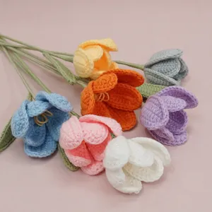 Handmade crochet tulip flower bouquet, cozy gift for women, multi-color knitted flowers.