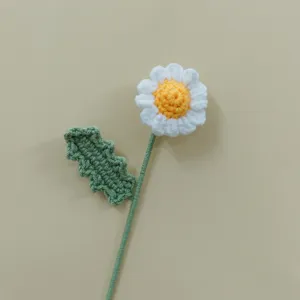 Handmade crochet small daisy flower stem detail view, perfect cute gift for friends.