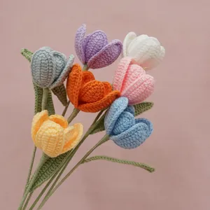 Handmade crochet tulip bouquet, colorful knitted flower variant for gifts and home decor.