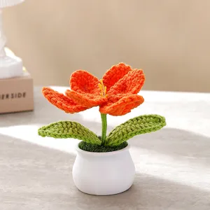Handgefertigte gehäkelte Topf-Tulpe künstliche Blume für schöne Büro- und Autodekoration