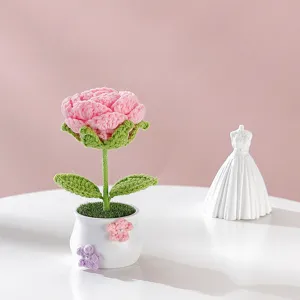 Plante en pot de roses roses au crochet faite à la main fleur artificielle cadeau