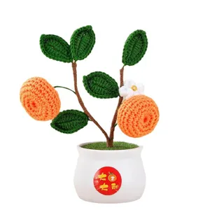 Handmade crochet kumquat potted plant festive home decor artificial orange tree decor
