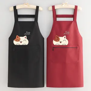 Wasserdichte Küchschürze für Damen und Herren Süße Cartoon-Katzen Stickerei Kochen Ölabweisend Verstellbare Latzschürze