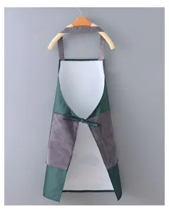 Green waterproof kitchen apron with absorbent towel pockets for daily cooking and home use