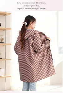 Brauner karierter Damen Mantel mit Kapuze Langarm Freizeit Jacke bequeme Alltagskleidung