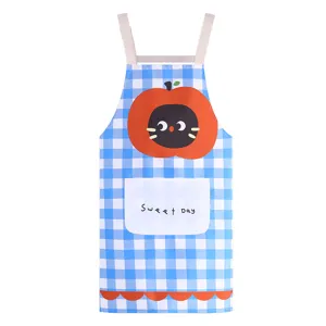 Cute cartoon halter kitchen apron for adults, breathable and oil-proof cotton fabric.