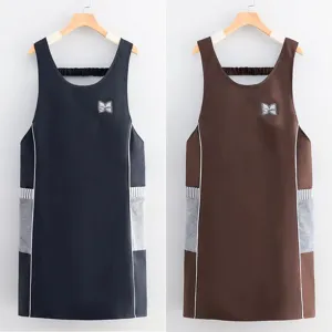 Waterproof sleeveless kitchen apron with wipeable hand towel sides, perfect for home cooking use.