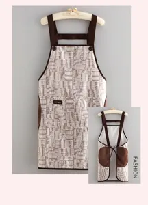 Waterproof plaid strap apron for kitchen cooking, anti-oil and durable workwear design.