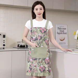 Tablier de cuisine en coton flammé floral respirant taille design vue détaillée