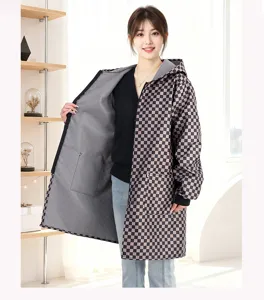 Gekarierter gefütterter wasserdichter Kapuzenmantel, warme dicke Winterjacke für die Arbeit.