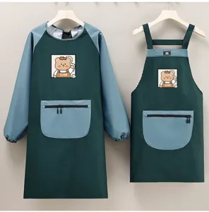 Ensemble de tablier manches longues imperméable cuisine blouse poche ours pour travail