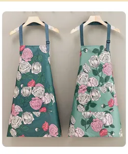 Grembiule da cucina impermeabile con stampa di rose, spalline e tasche regolabili