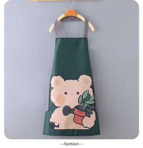 Waterproof oil-proof kitchen apron cute cartoon bear cooking working apparel for women