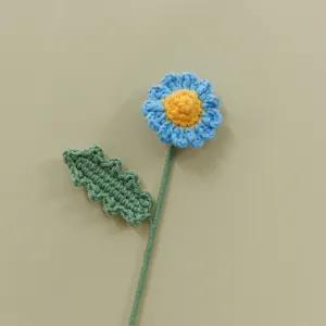 Handmade crochet small daisy yarn flower detail, cute knitted floral decor gift for friends.