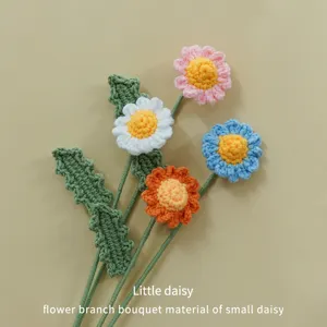 Handmade Crochet Wool Yarn Small Daisy Bouquet Finished Artificial Flower For Home Decor And Festival Gift
