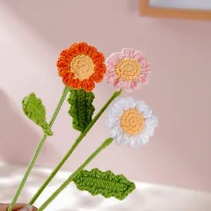 Handmade crochet daisy flower bouquet knitted wool eternal flowers for Valentine gift best friend