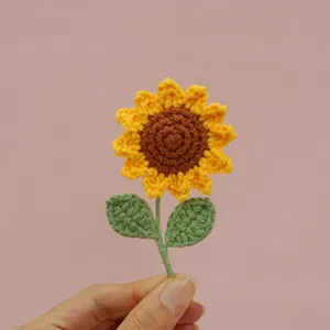 Handmade crochet sunflower brooch pin cute floral accessory for apparel hat bag gift