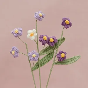 Handmade crochet puff flower branch detail, cute floral decor for home interior styling.