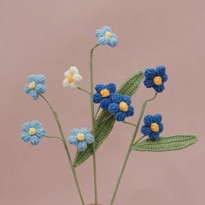 Handmade crochet puff flower bouquet artificial knit floral branch home decoration gift 1pc