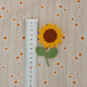 Handmade crochet sunflower brooch applique, cute floral accessory for apparel and crafts