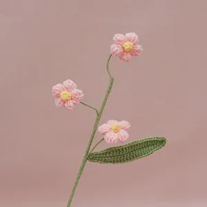 Handmade crochet puff flower branch detail, cute pink floral decor, aesthetic home decor.