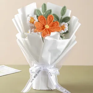 Handmade Crochet Wool Gesang Flower Bouquet Artificial Knitted Flower Finished Home Living Room Decor Gift For Girlfriend