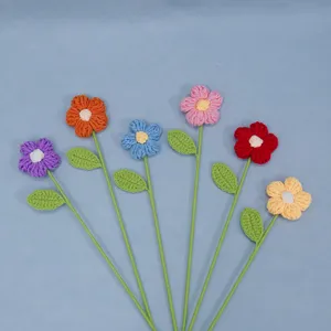 Handgehäkelte Wollblumen Einzelstiel Blumenstrauß frischer Stil Geschenkverpackung Zubehör