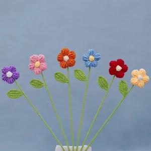 Handgefertigt Gehäkelte Puffblume Einzelner Strauß Strick Künstliche Blume Stiel Heimdekoration Geschenkverpackung Zubehör